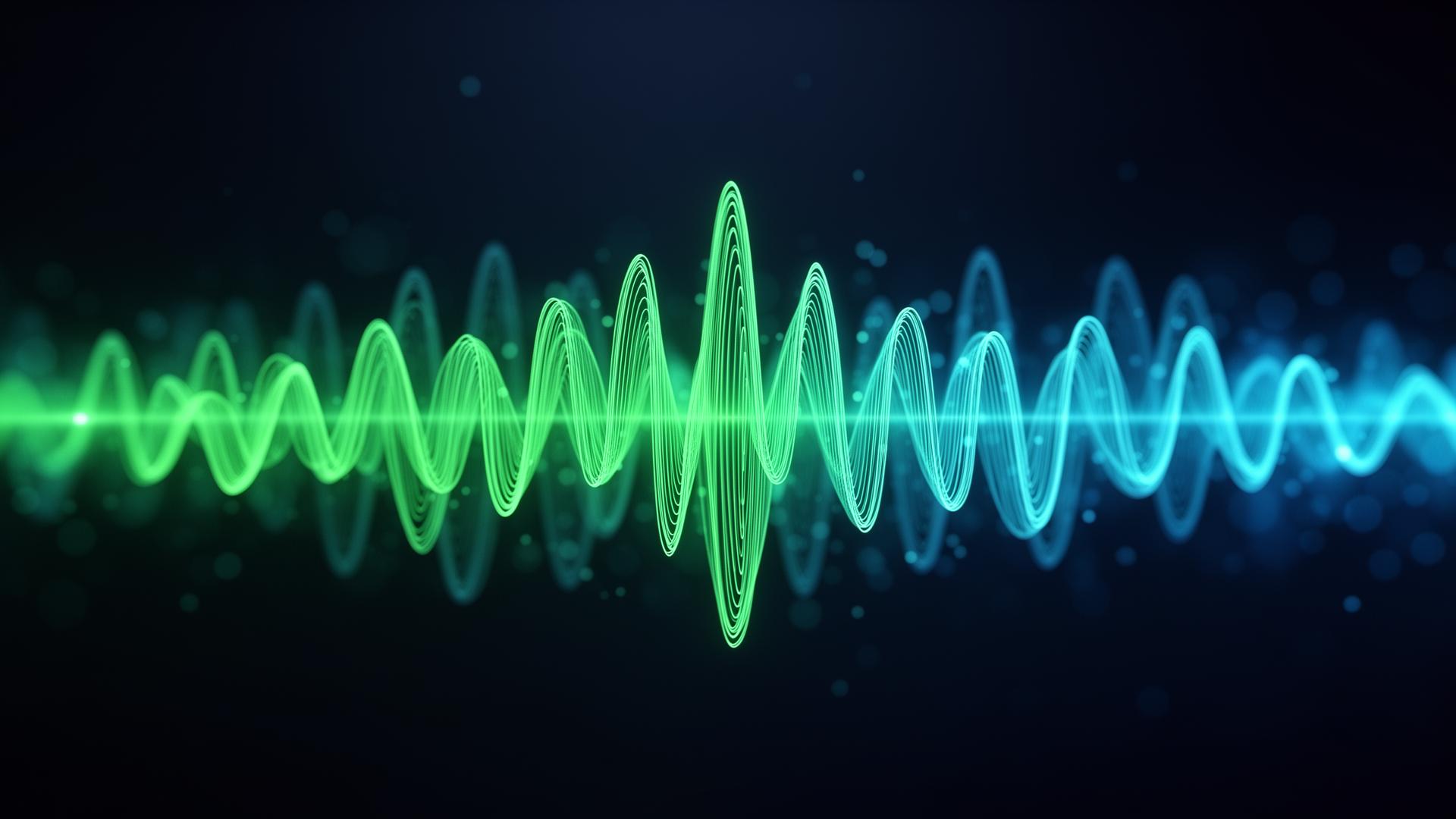 AI voice waveform visualisation in jade and cyan
